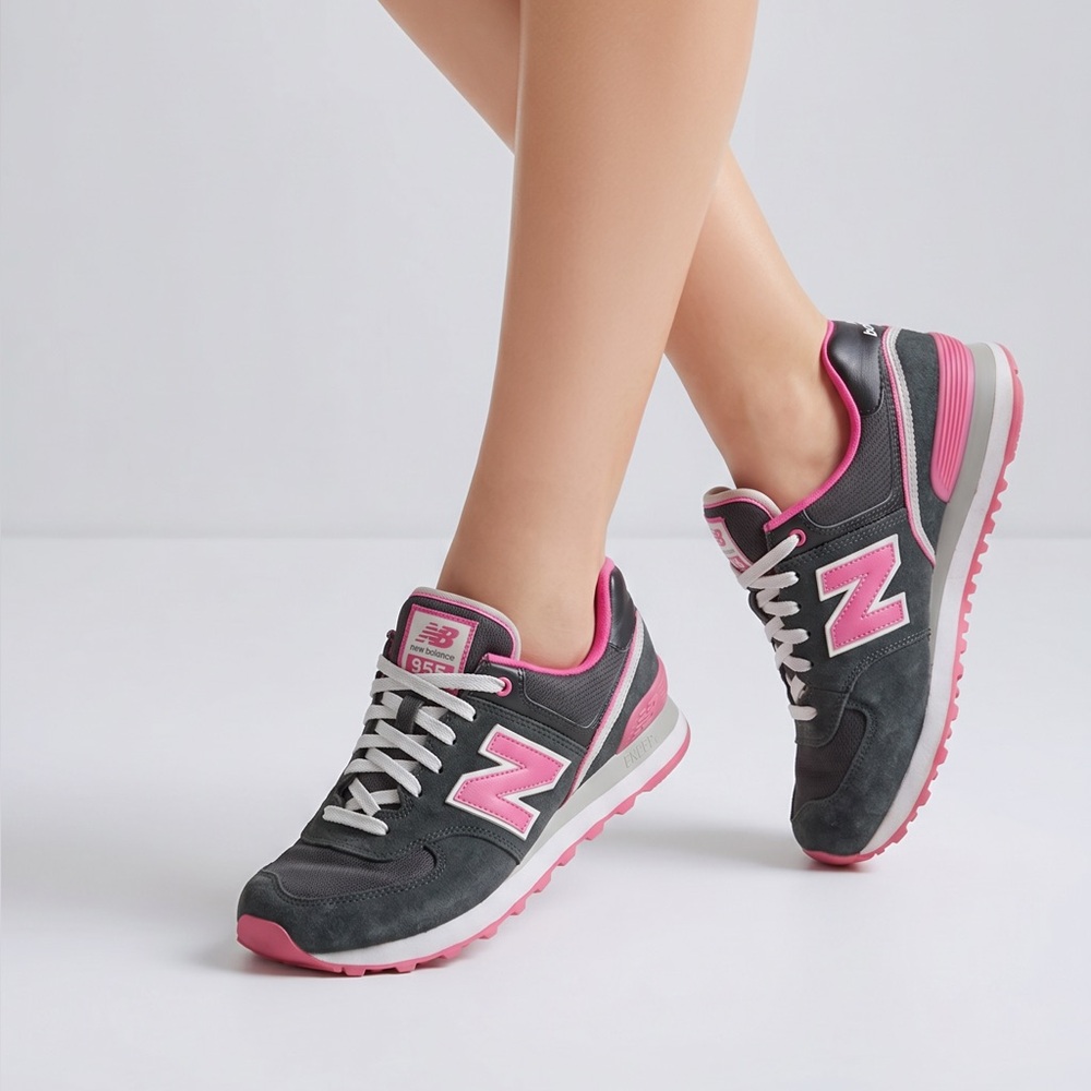 New Balance 574 Womens Sneakers Navy Pink Suede Mesh‎ Running Shoes WL574